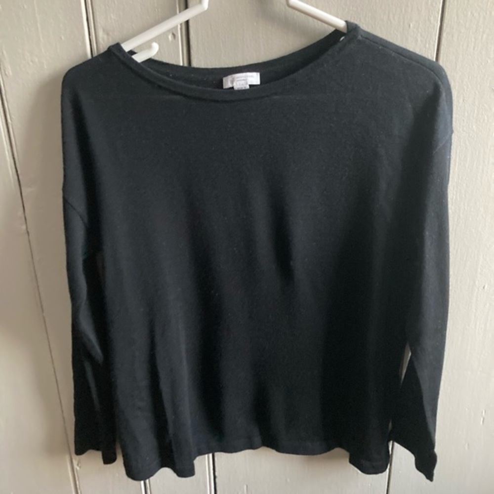 J. Jill Washable Merino Wool Petite XS Sweater Black Round Neck Lightweight